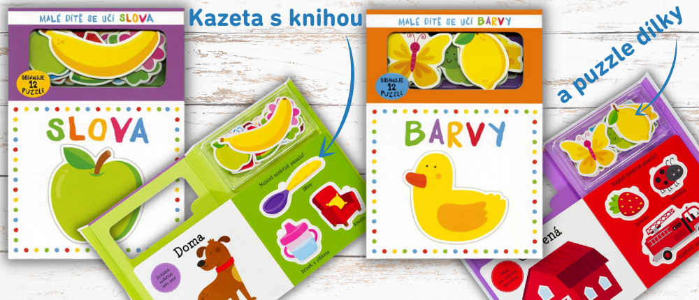 Kazeta s puzzle a knihou